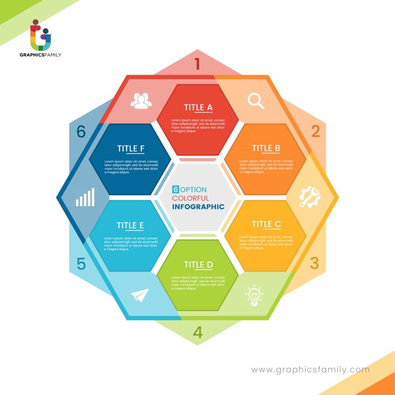 فایل قالب اینفوگرافیک رنگارنگ با نمودار دایره‌ای 6 تصویر برداری - Colorful infographic template with circle chart 6 vector image