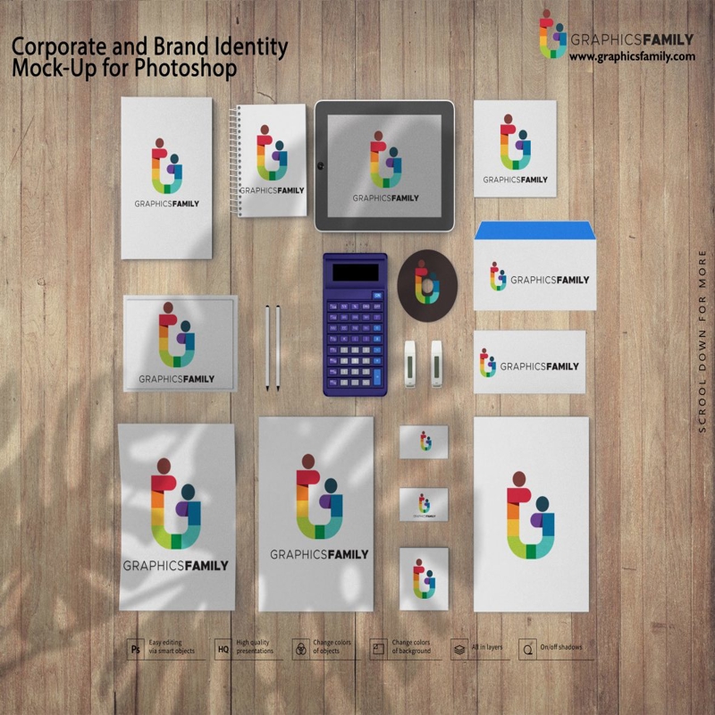 فایل ماکت هویت سازمانی و برند برای فتوشاپ - Corporate and Brand Identity Mock-Up for Photoshop