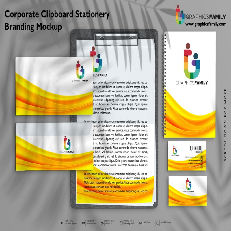 فایل موکاپ برندینگ لوازم التحریر کلیپ‌بورد شرکتی - Corporate Clipboard Stationery Branding Mockup