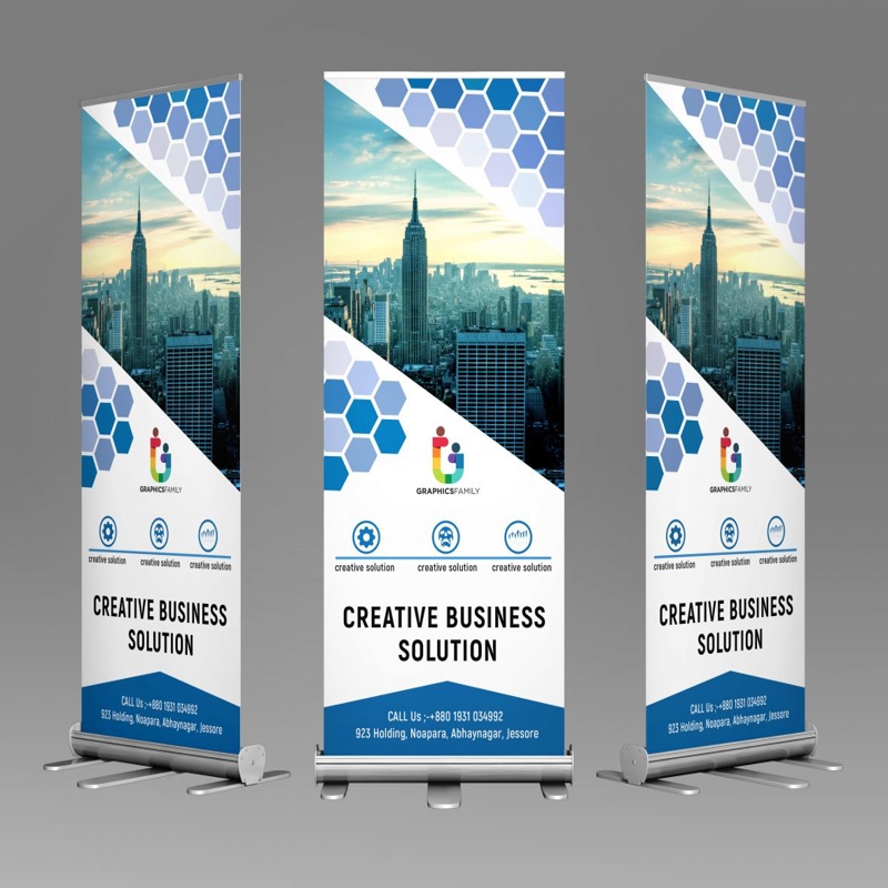 فایل الگوی طراحی بنر رول آپ چندضلعی شرکتی - Corporate Polygonal Roll Up Banner Design Template