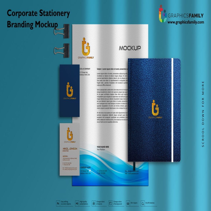 فایل موکاپ برندسازی لوازم التحریر شرکتی - Corporate Stationery Branding Mockup
