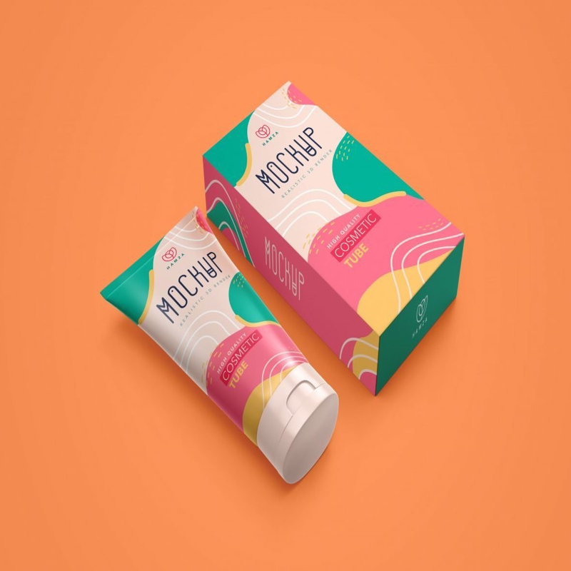 فایل ماکت جعبه و تیوب لوازم آرایشی - Cosmetic Tube & Box Mockup