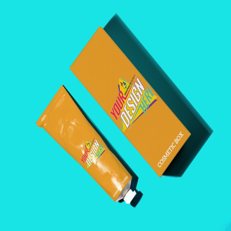 فایل موکاپ طراحی جعبه لوازم آرایشی - Cosmetic Tube With Box Design Mockup