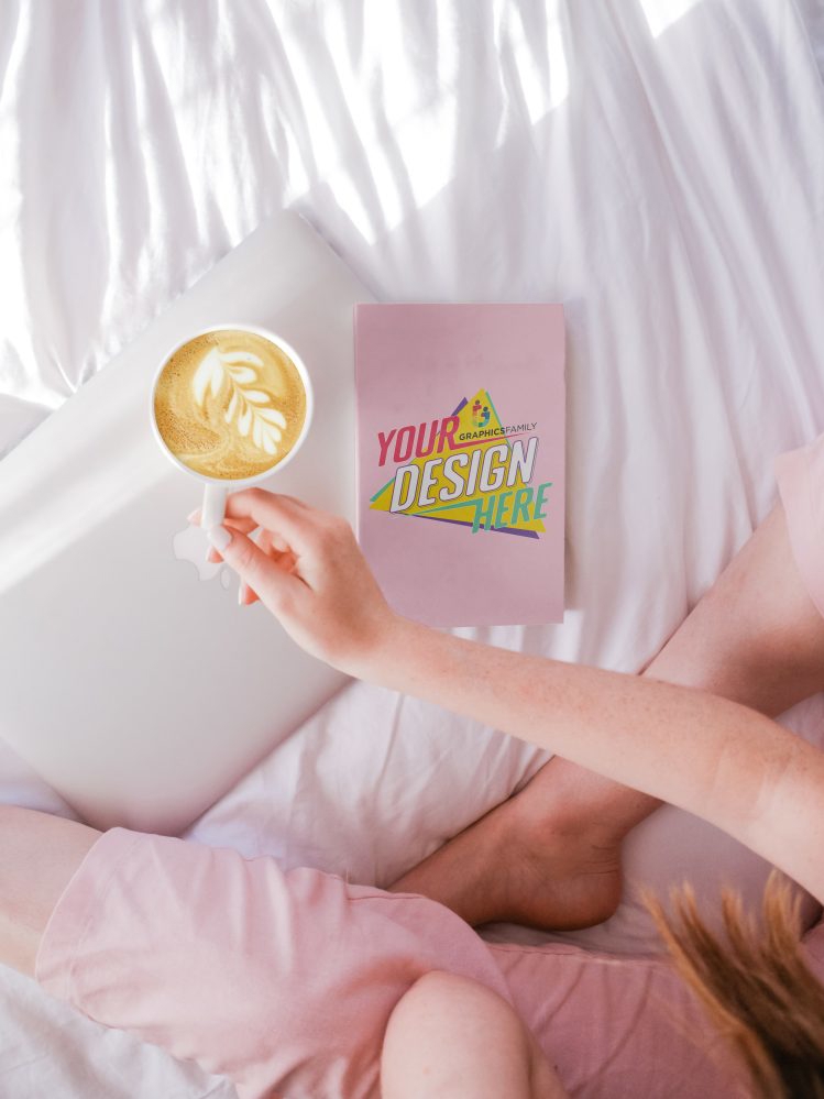 فایل موکاپ قهوه دنج با جلد کتاب - Cozy Coffee with Book Cover Mockup