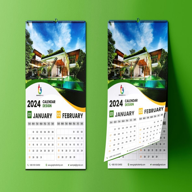 فایل الگوی طراحی تقویم دیواری عکاسی خلاقانه ۲۰۲۴ - Creative photography wall calendar design template 2024
