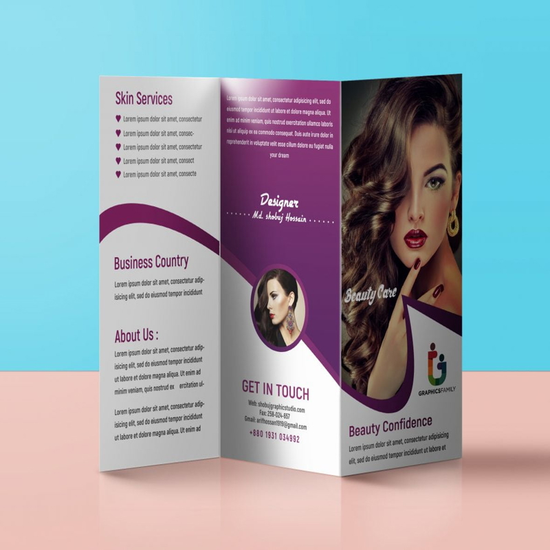فایل طرح بروشور خلاقانه سه لت برای سالن زیبایی psd - Creative Tri Fold Brochure Design For Beauty Salon psd