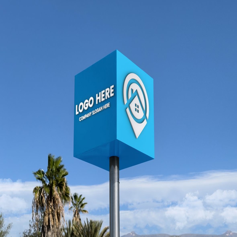 فایل موکاپ لوگو سه بعدی مکعب - Cube Sign 3D Logo Mockup
