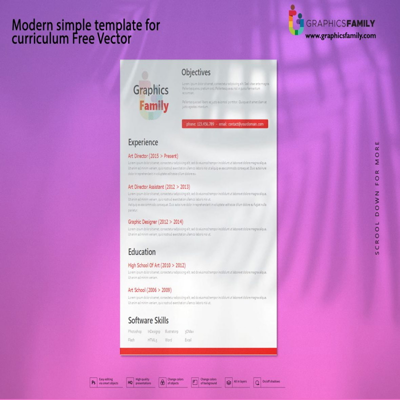 فایل طراحی قالب مدرن رزومه - Curriculum Vitae Modern Template Design