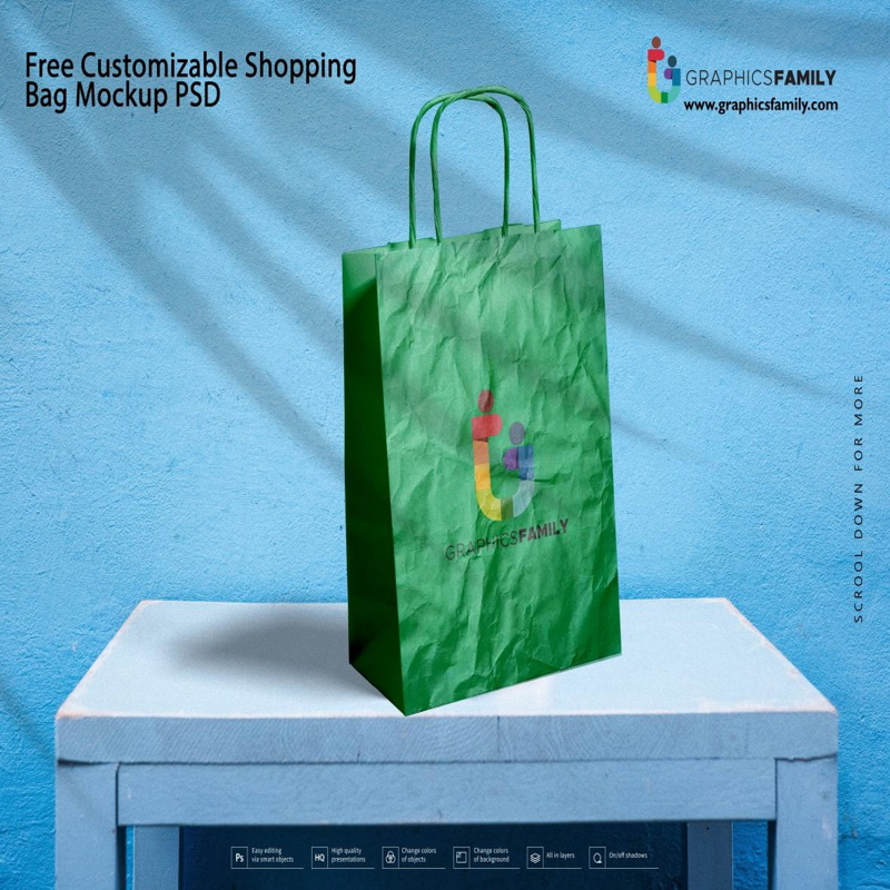 فایل ماک‌آپ کیسه خرید قابل تنظیم PSD - Customizable Shopping Bag Mockup PSD