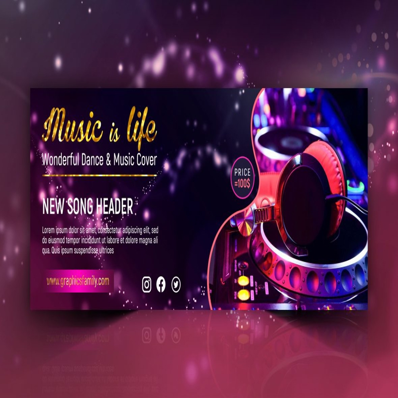فایل الگوی طراحی جلد فیسبوک رقص و موسیقی - Dance and Music Facebook Cover Design Template