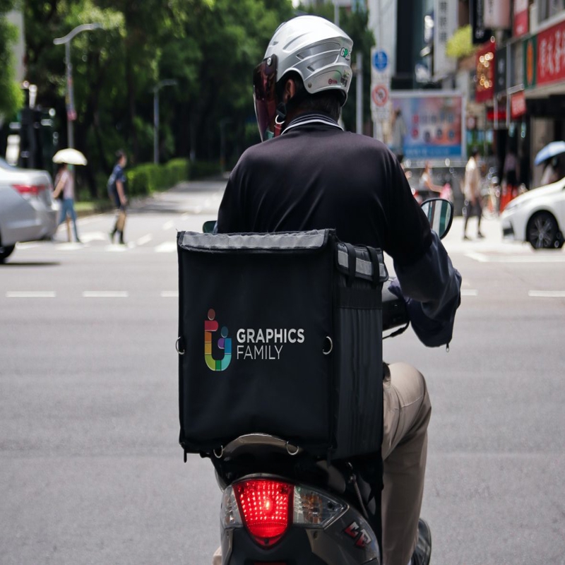فایل موکاپ لوگو کیسه حمل بار - Delivery Rider Bag Logo Mockup
