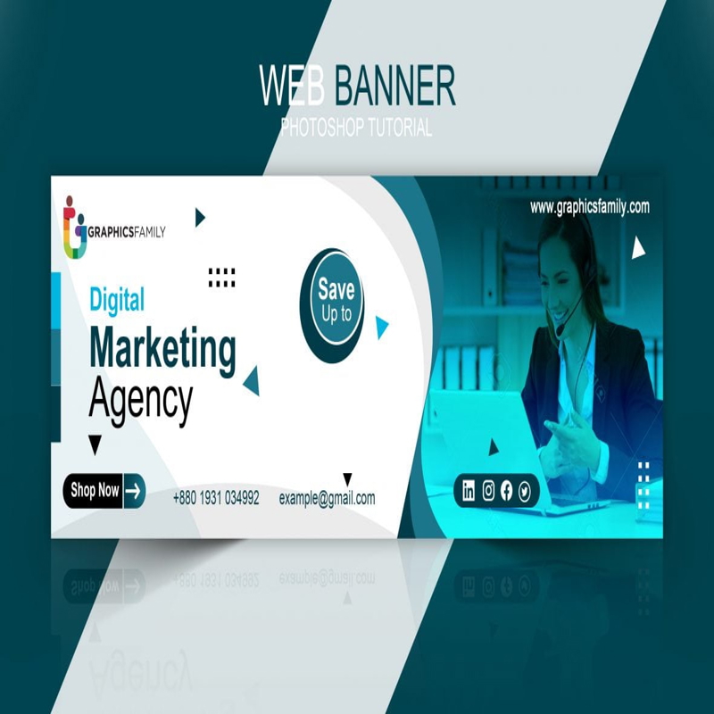 فایل طراحی قالب بنر آژانس بازاریابی دیجیتال - Digital marketing agency banner template design