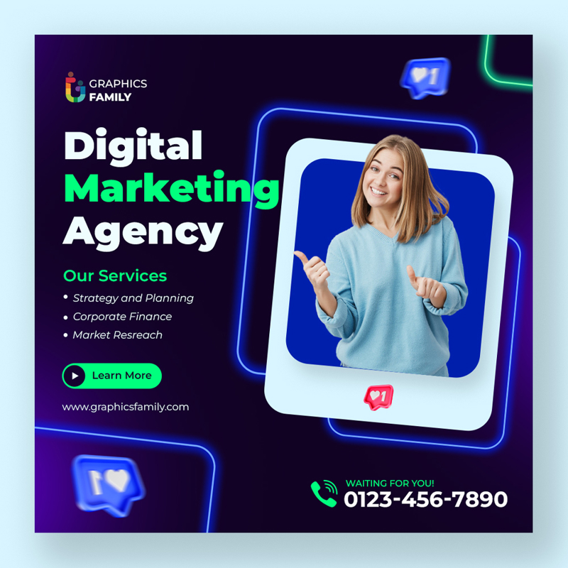 فایل الگوی طراحی پست رسانه‌های اجتماعی بازاریابی دیجیتال - Digital Marketing Social Media Post Design Template