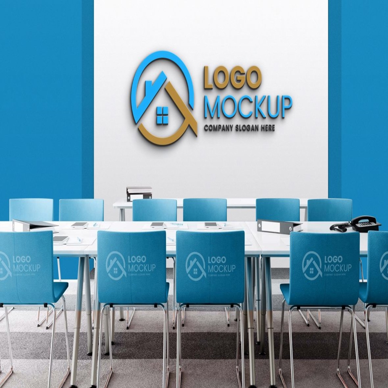 فایل دانلود بهترین موکاپ لوگوی دیواری اداری سه بعدی - Download the Best 3D Office Wall Logo MockUp