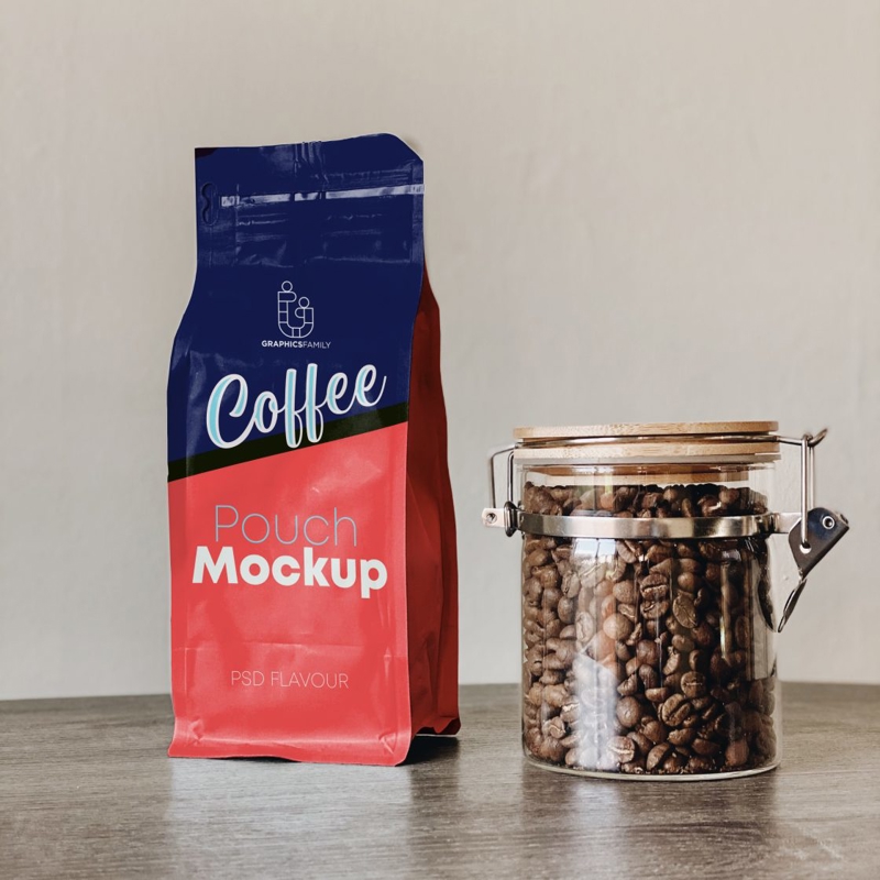 فایل ماکت طراحی کیسه قهوه سازگار با محیط زیست - Eco Friendly Coffee Pouch Design Mockup