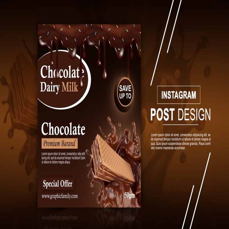 فایل طرح پست اینستاگرام شکلاتی قابل ویرایش - Editable Chocolate Instagram Post Design