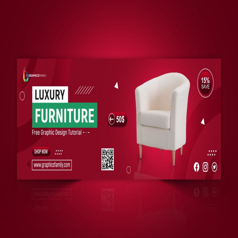 فایل الگوی طراحی بنر تبلیغاتی فروشگاه مبلمان قابل ویرایش - Editable Furniture Store Advertising Banner Design Template