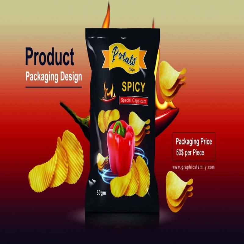 فایل طرح بسته بندی محصول چیپس PSD قابل ویرایش - Editable PSD Chips Product Packaging Design