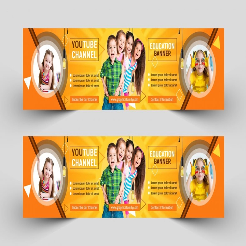 فایل الگوی طراحی بنر یوتیوب آموزش و پرورش و کودکان - Education & Kids Youtube Banner Design Template