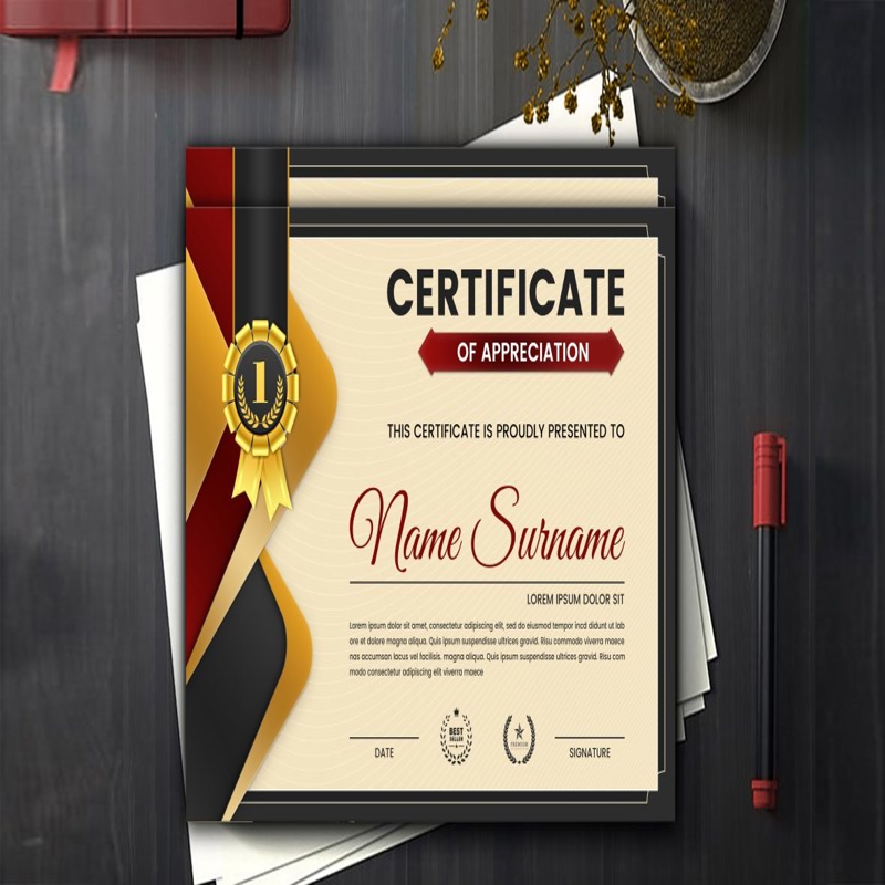 فایل گواهی افقی Elegance با الگوی وکتور فتوشاپ - Elegance Horizontal Certificate With Vector Photoshop Template