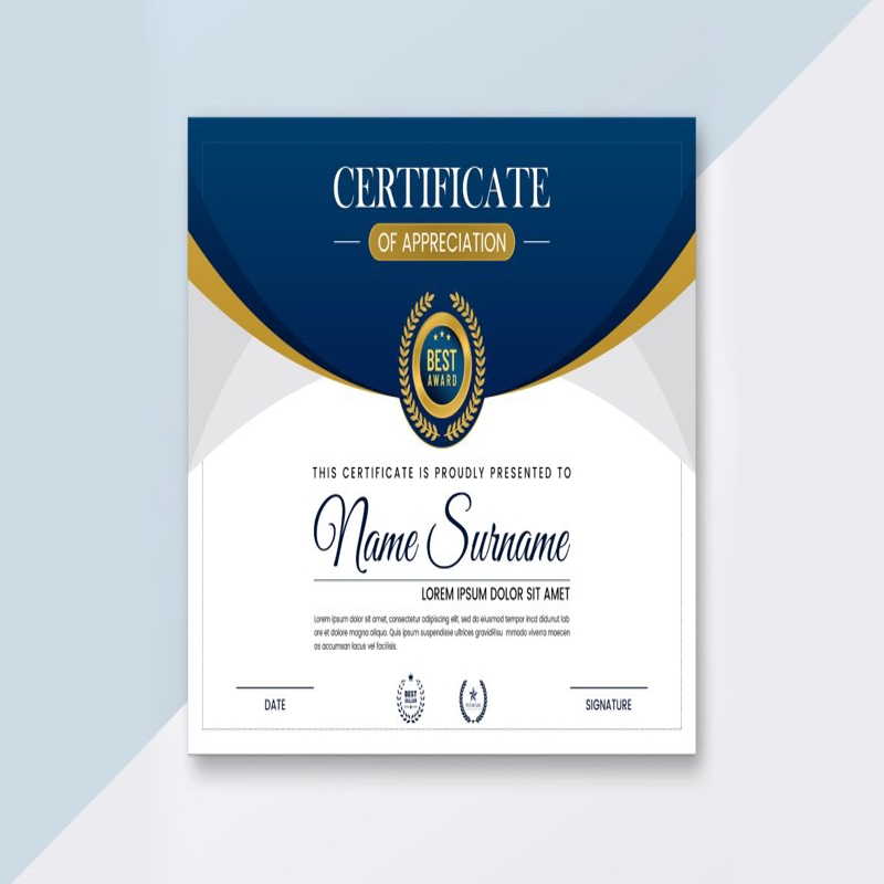 فایل تصویر برداری زیبا از گواهینامه دیپلم آبی و طلایی - Elegant blue and gold diploma certificate vector image