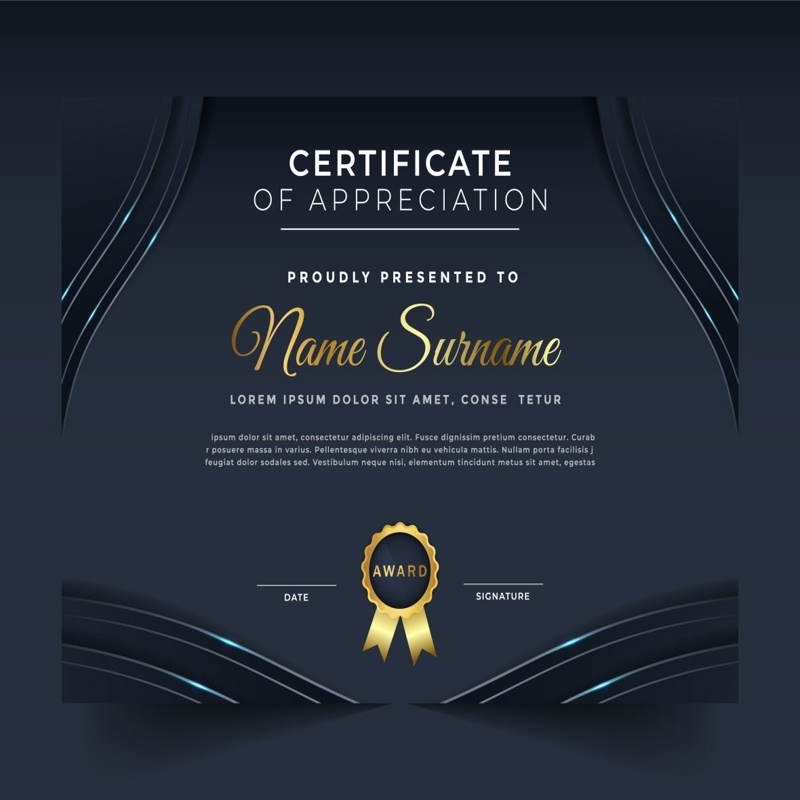 فایل الگوی گواهی دیپلم طلای تیره زیبا - Elegant Dark Gold Diploma Certificate Template