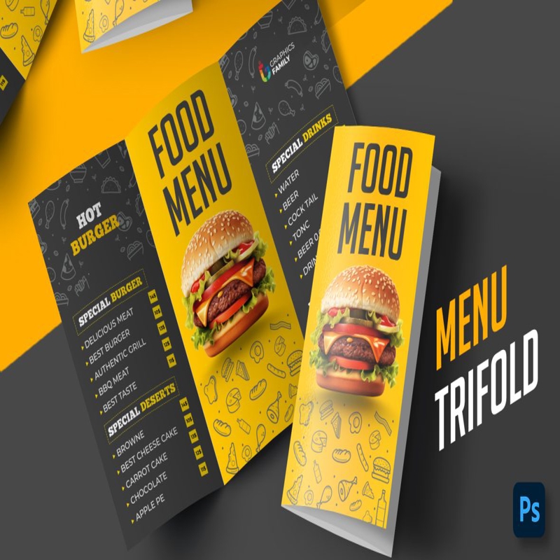 فایل طراحی منوی سه لت زیبا برای رستوران - Elegant Trifold Menu Design for Restaurant