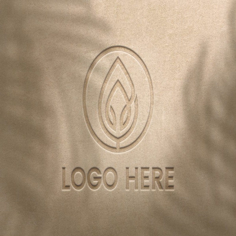فایل موکاپ لوگو سه بعدی حکاکی شده روی زمینه پنبه ای خاکستری روشن - Engraved 3D Logo Mockup on Light Gray Cotton Background