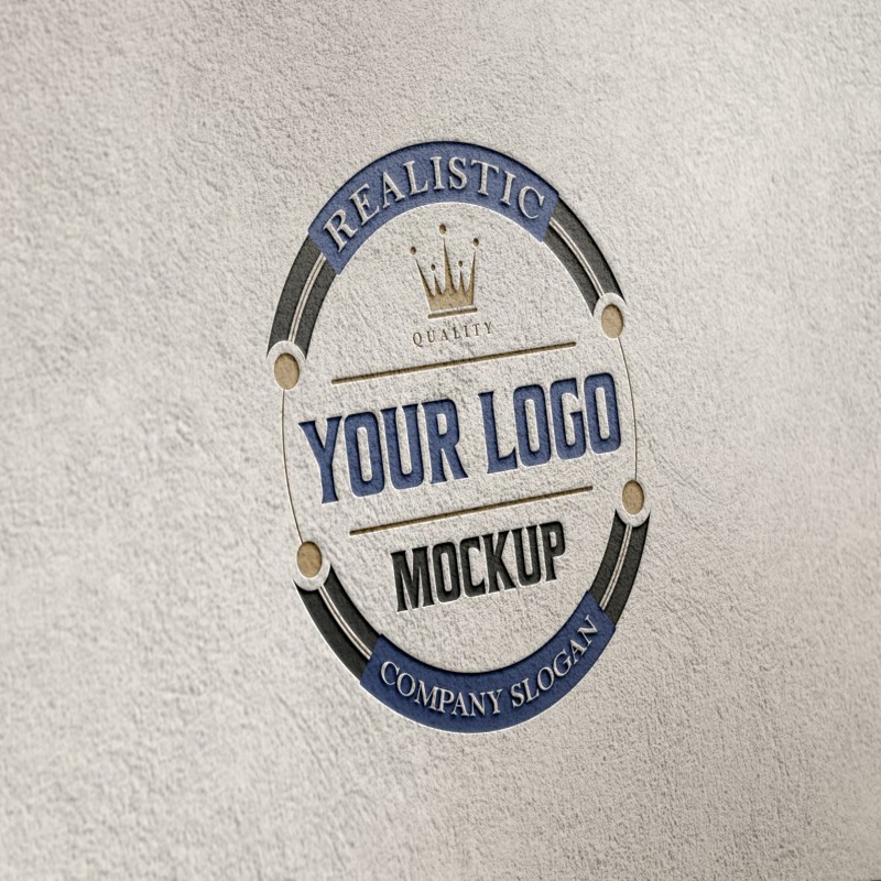 فایل ماکت لوگوی حکاکی شده روی دیوار سیمانی خاکستری - Engraved logo mockup on gray cement wall