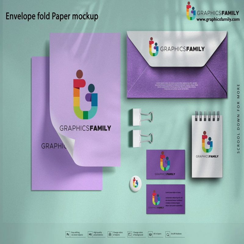 فایل ماکت کاغذ تا شده پاکت - Envelope Fold Paper Mockup
