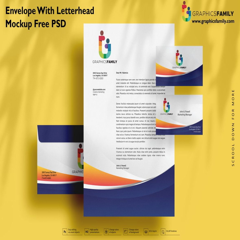 فایل موکاپ پاکت نامه با سربرگ PSD - Envelope with Letterhead Mockup PSD