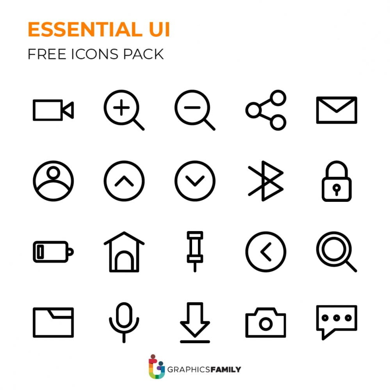 فایل بسته آیکون‌های ضروری رابط کاربری - Essential UI Icons Pack