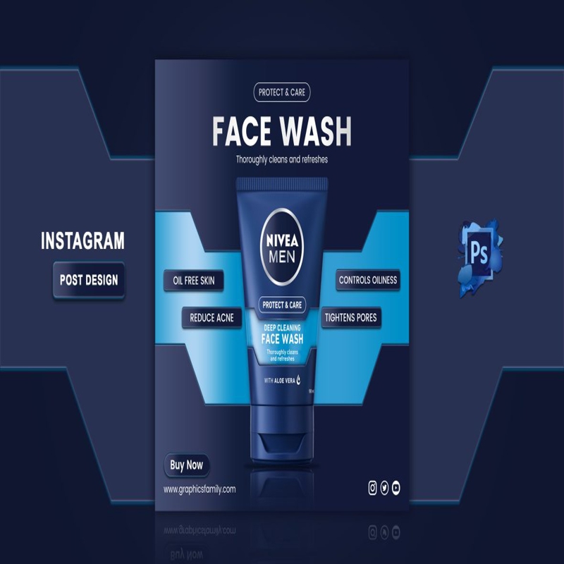 فایل طراحی پست اختصاصی فیس واش در شبکه های اجتماعی و تبلیغات محصول در اینستاگرام - Exclusive Facewash Social Media Post Product Advertising Instagram Post Design
