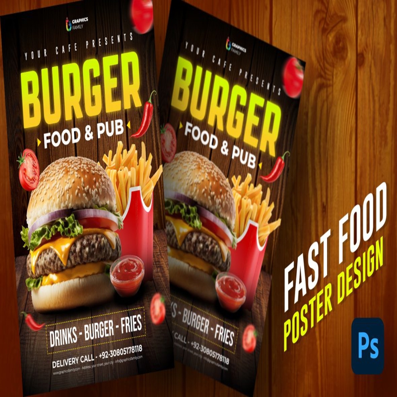 فایل طراحی پوستر فست فود برگر - Fast Food Burger Poster Design