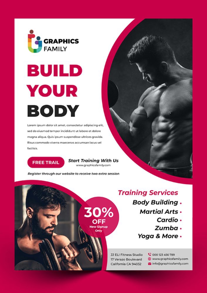 فایل طراحی قالب بروشور حرفه ای تناسب اندام - Fitness Professional Flyer Template Design