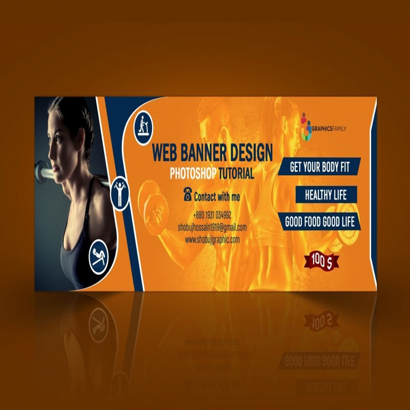 فایل دانلود بنر وب باشگاه ورزشی PSD - Fitness Web Banner PSD Download