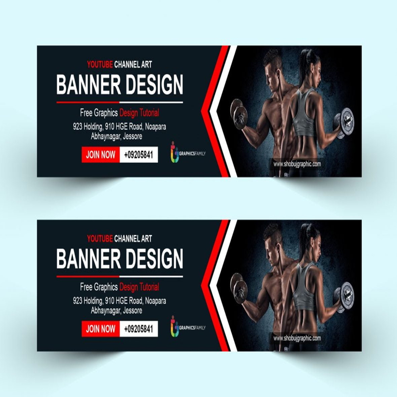 فایل کانال فتوشاپ یوتیوب تناسب اندام، طراحی هنری - Fitness YouTube Photoshop Channel Art Design