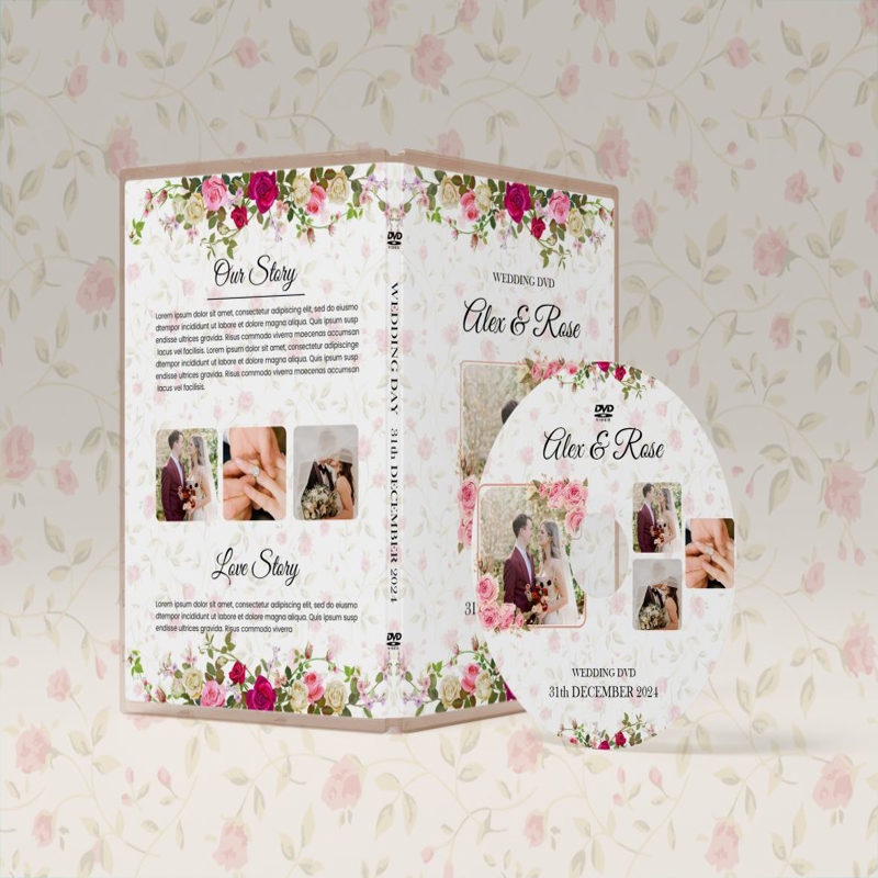 فایل طراحی جلد دی‌وی‌دی عروسی گل‌دار - Floral Wedding DVD Cover Design