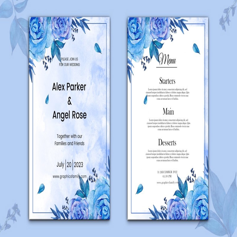 فایل دعوتنامه عروسی گلدار و طراحی منو - Floral wedding invitation and menu design