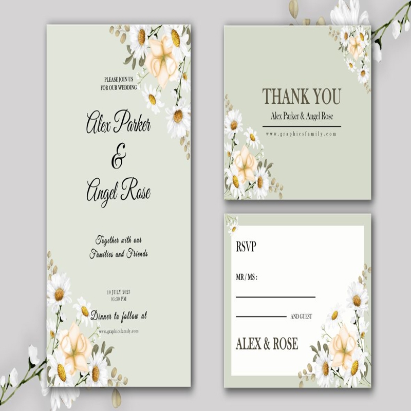 فایل الگوی طراحی کارت RSVP و تشکر عروسی گلدار - Floral Wedding RSVP and Thank You Card Design Template