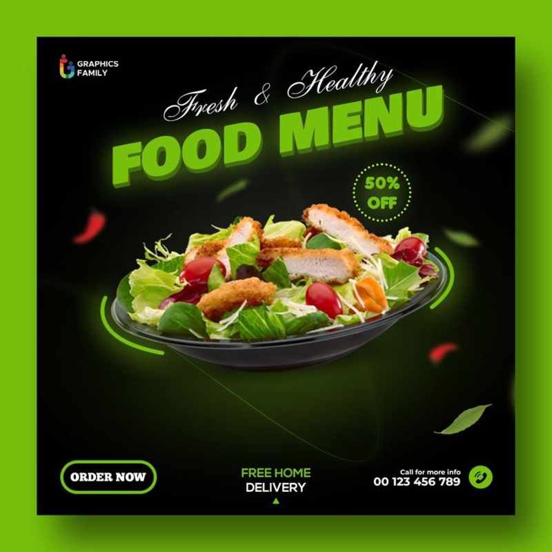 فایل قالب پست اینستاگرام رستوران و غذا - Food Restaurant Instagram Post Template