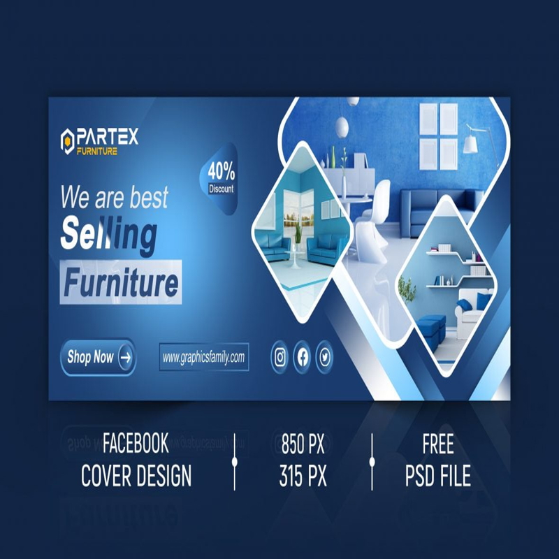فایل طرح جلد قابل ویرایش فروشگاه مبلمان فیسبوک - Furniture Store Editable Facebook Cover Design