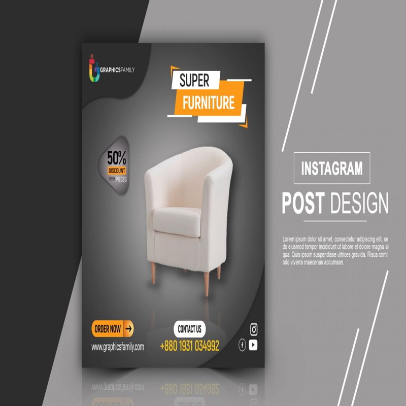 فایل طراحی پست اینستاگرام فروشگاه مبلمان - Furniture Store Instagram Post Design