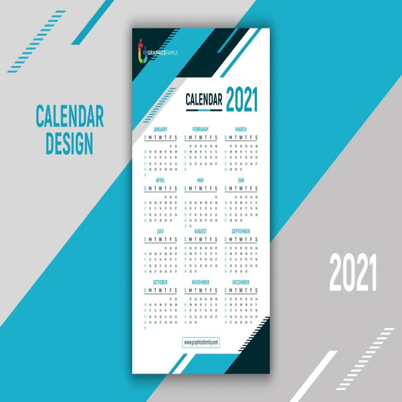 فایل وکتور قالب طراحی آبی تقویم حرفه ای 2021 به سبک هندسی - Geometric Style Professional 2021 Calendar Blue Design Template Vector