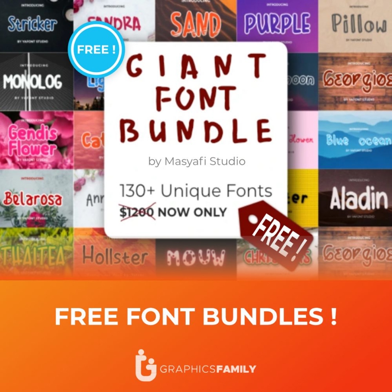 فایل بسته فونت‌های غول‌پیکر شامل بیش از ۱۳۰ فایل با فرمت TTF - GIANT FONT BUNDLE 130+ .TTF Files