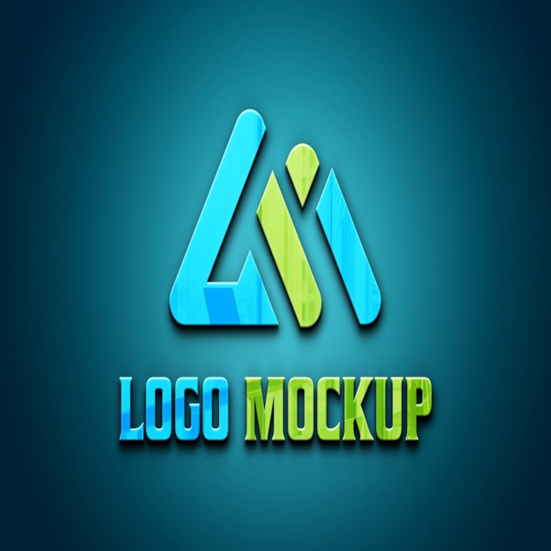 فایل موکاپ لوگوی سه بعدی جلوه‌های شیشه‌ای روی سطح آبی - Glass Effects 3D Logo Mockup on Blue Surface