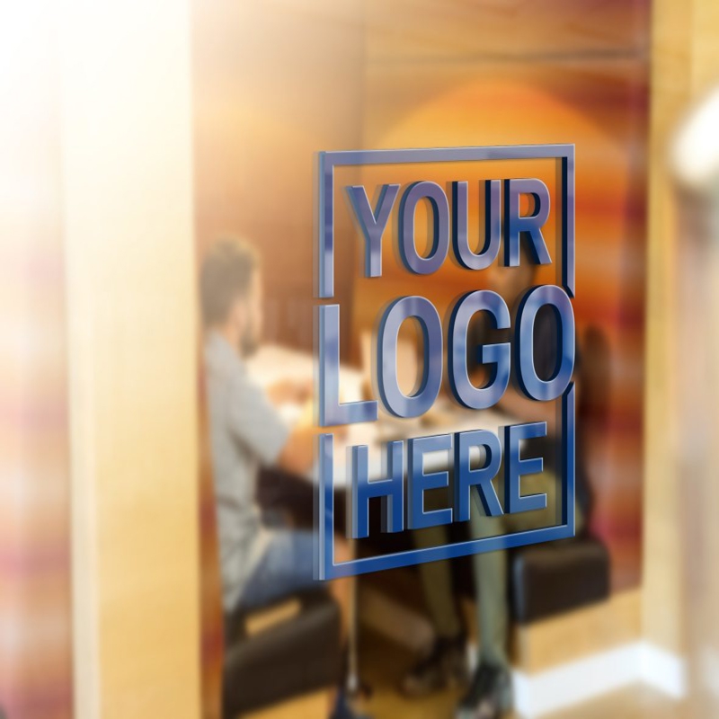 فایل موکاپ لوگو شیشه‌ای با لوگوی سه بعدی نارنجی - Glass Logo Mockup with Orange 3D Logo