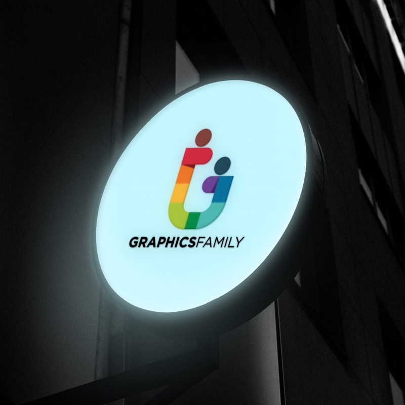 فایل موکاپ لوگو دایره‌ای درخشان فروشگاه - Glowing Circular Shop Sign Logo Mockup