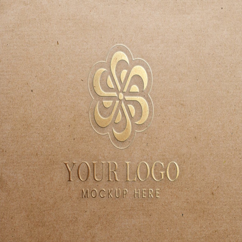 فایل ماکت لوگوی فویل طلایی روی کاغذ کرافت - Gold Foil Logo Mockup on Craft Paper