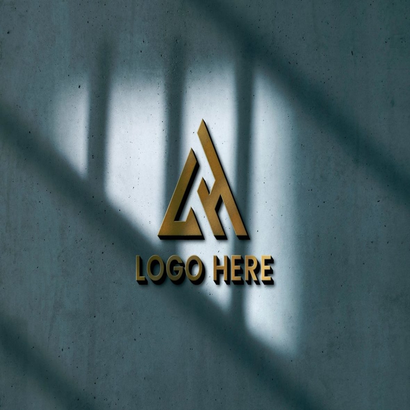 فایل موکاپ لوگوی سه بعدی طلایی روی دیوار مشکی - Golden 3D Logo Mockup on Black Wall